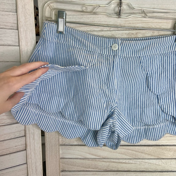 Red Camel Light Blue and White Candy Stripe Scalloped Hem Soft Dressy Shorts 1 - Picture 5 of 8